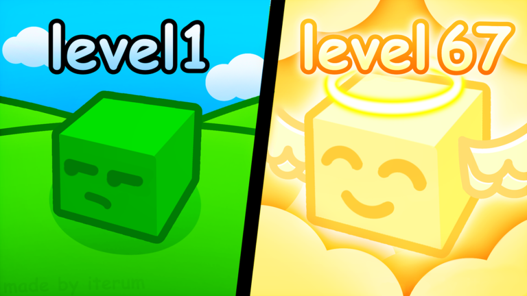 A level-one slime beside a glowing level-sixty-seven slime